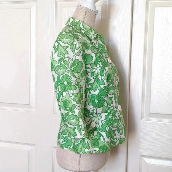 LOFT Green & White Floral Print Linen Blazer - Picture 3 of 6